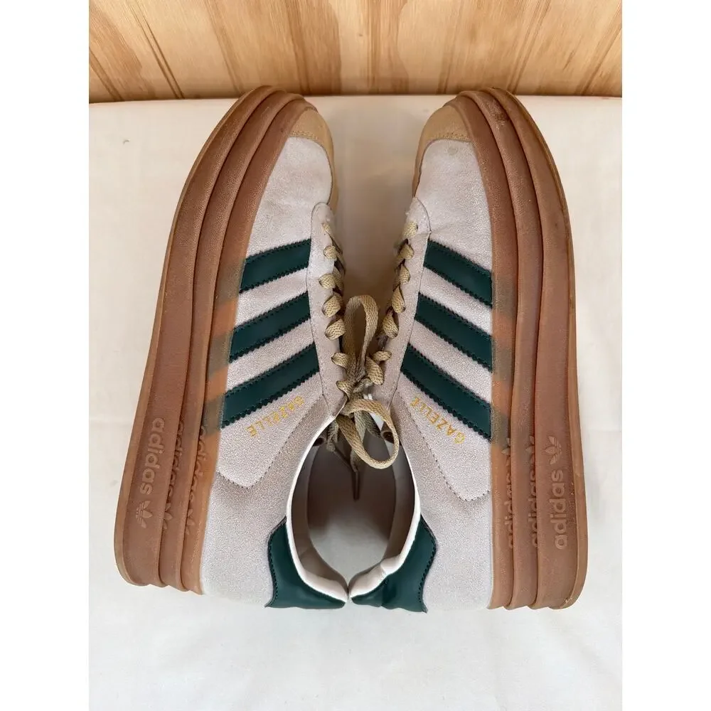 Adidas Gazelle Bold Platform Sneakers Cream Tan Green Women 8.5 Streetwear Retro